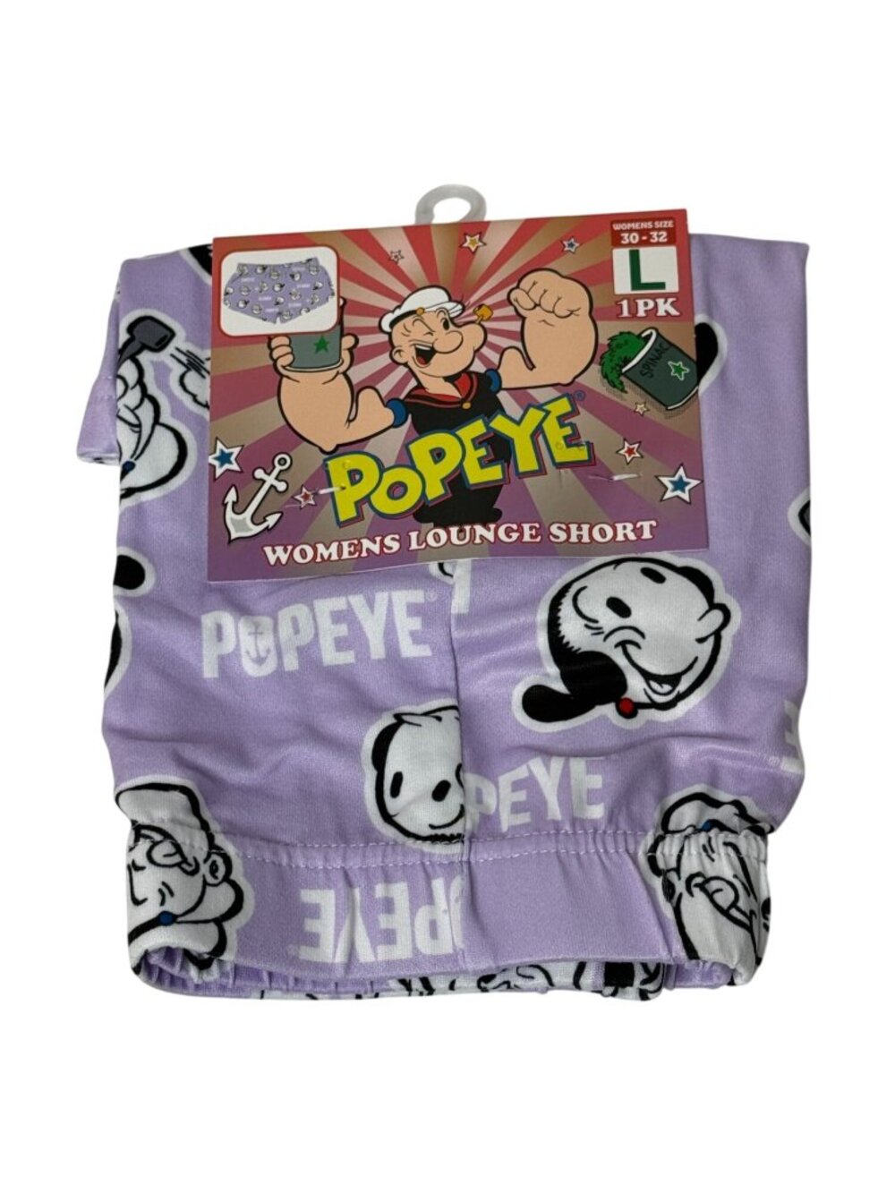 Popeye Purple Lounge Shorts Womens Large Cartoon Sleep Shorts NWT
